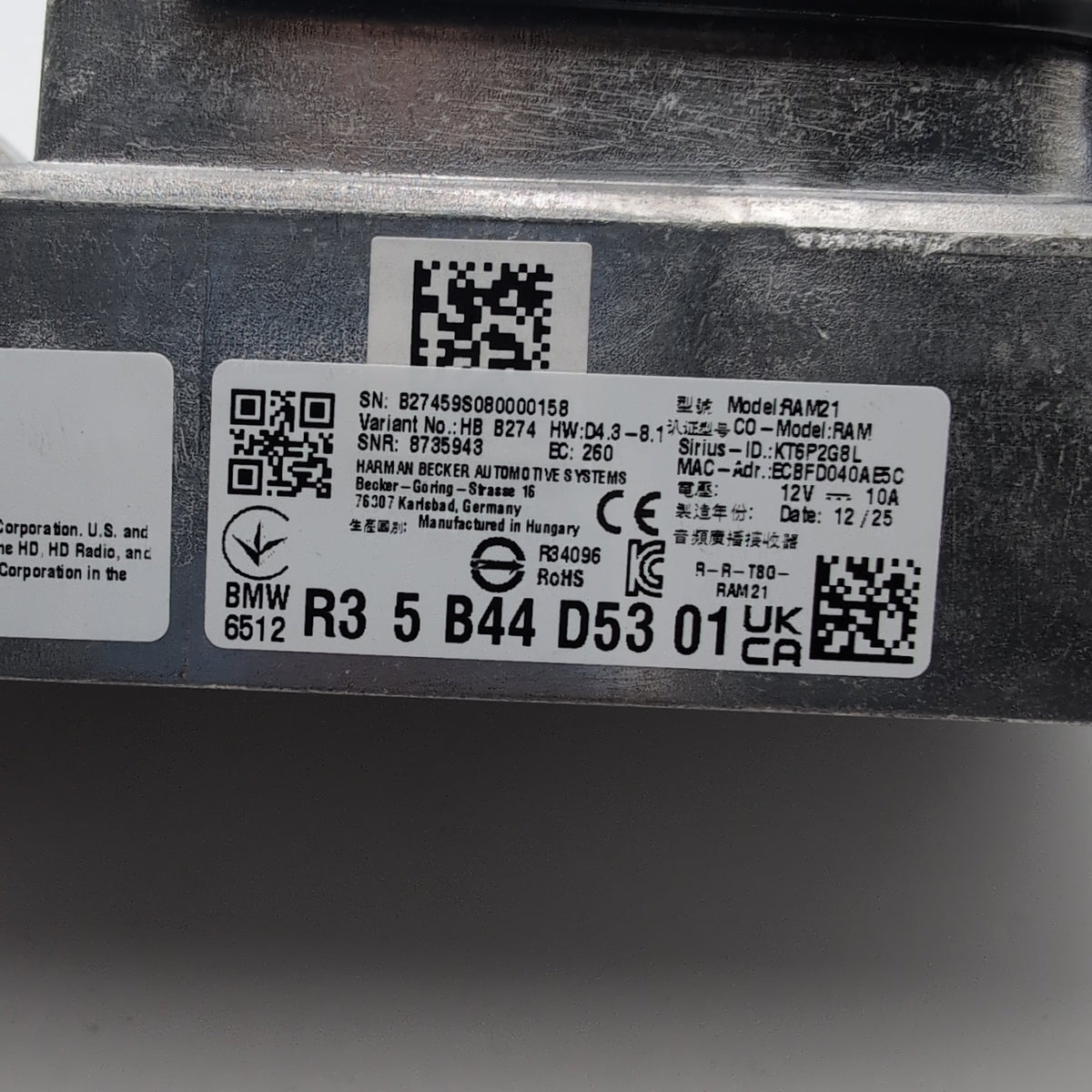 2024 - 2026 BMW G20 G60 G42 F74 X1 X2 Radio Receiver Control Module 5B44D53