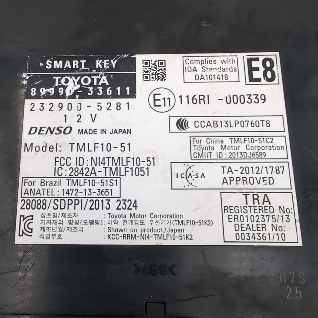 2016 2017 2018 Lexus ES350 Smart Key Keyless Entry Control Module 89990-33611