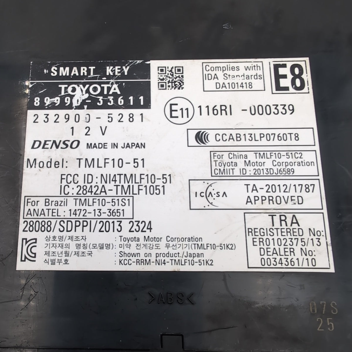 2016 2017 2018 Lexus ES350 Smart Key Keyless Entry Control Module 89990-33611