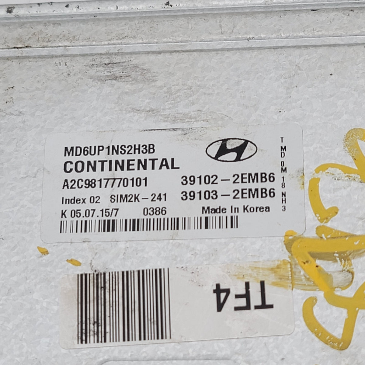 2016 Elantra Computer Brain Engine Control ECU ECM EBX Module 39102-2EMB6 Oem
