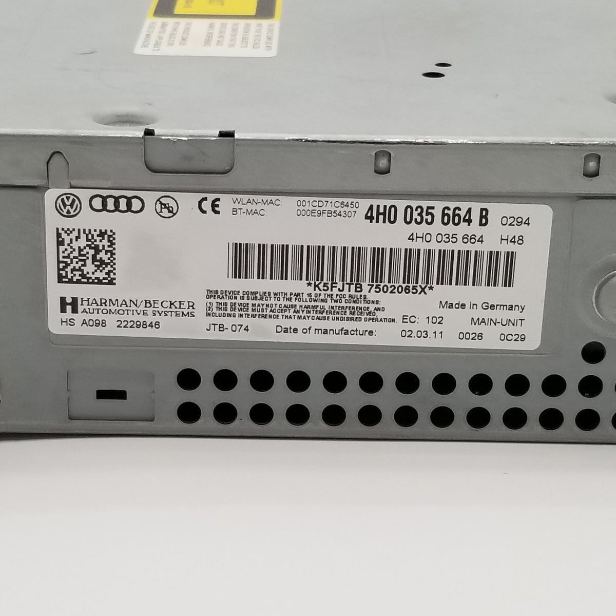 2011 2012 AUDI A8 L 4.2L GAS QUATTRO MULTIMEDIA INTERFACE DVD PLAYER HARMAN