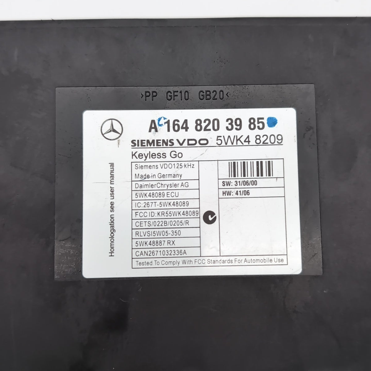 2006- 2012 Mercedes W164 GL450 GL550 Keyless Go Control Module A1648203985 OEM