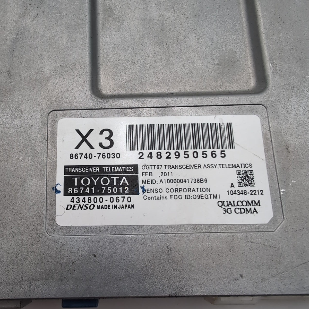 2011 2012 2013 Lexus CT200H Transceiver Telematics Module OEM 86741-75012