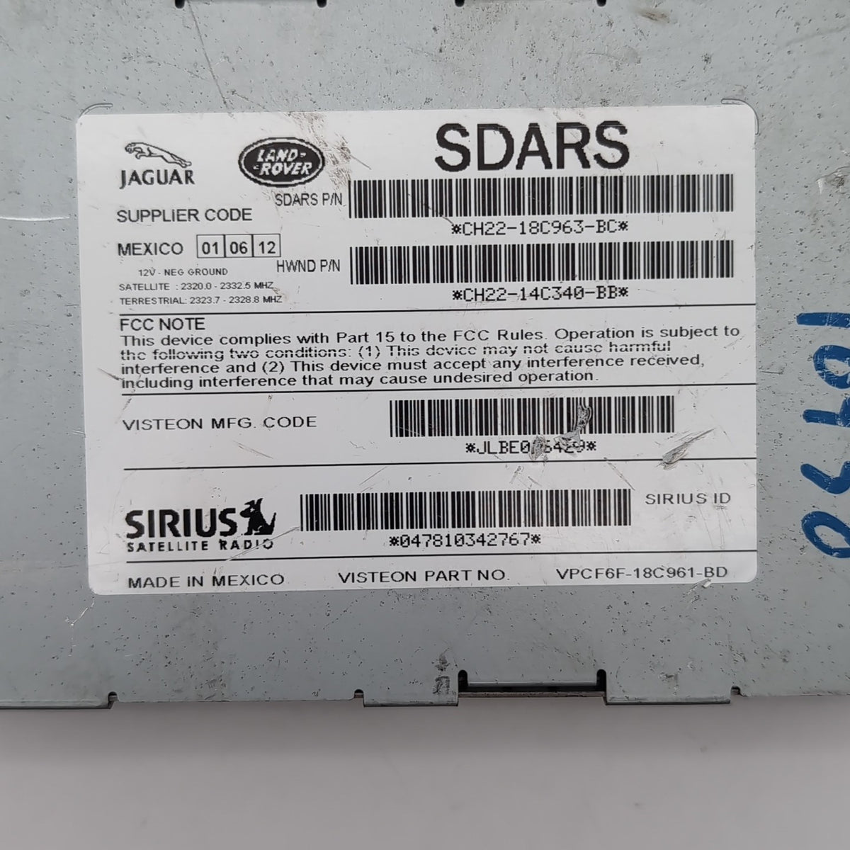 2006- 2013 Range Rover Sirius Satellite Radio Control Module CH22-18C963-BC