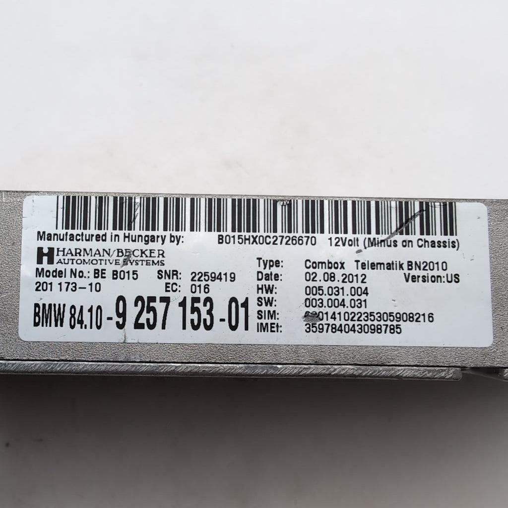 2011- 2016 BMW F07 F10 F30 F01 Telematics Communication Control Module 9257153