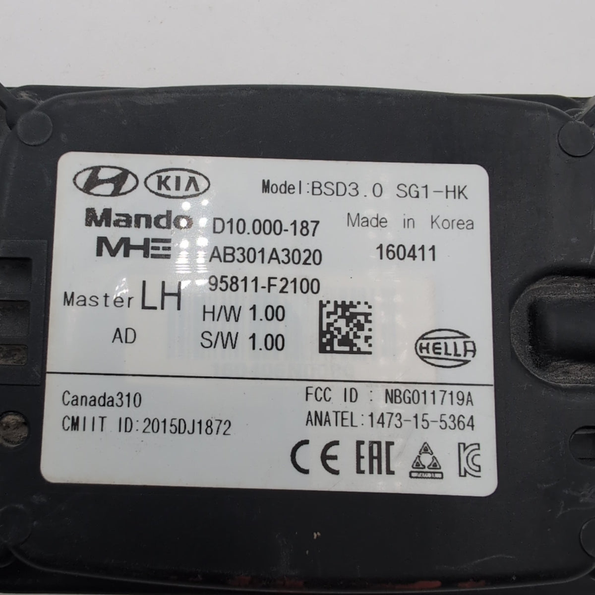 2017 2018 Hyundai Elantra LH Master Rear Left Blind Spot Radar Sensor 95811F2100
