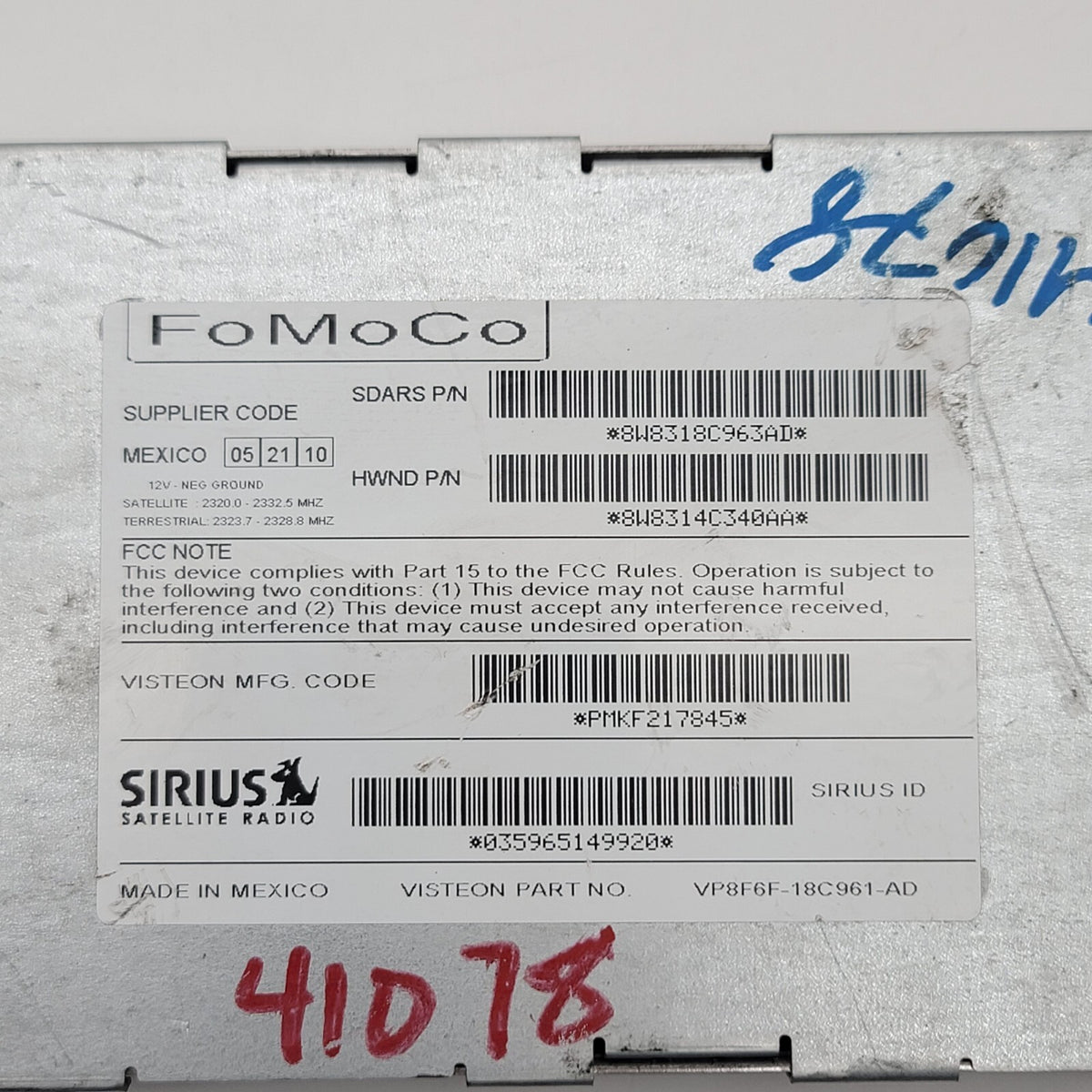2007 - 2012 Jaguar X150 XK XJL Satellite Receiver Radio Module Unit 8W8318C963AB