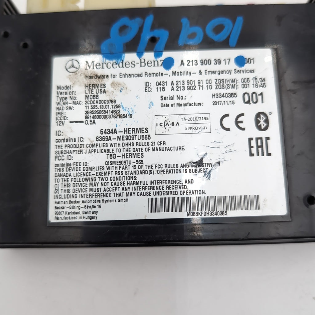 2016- 2019 MERCEDES W213 S E GLE GLC SLC COMMUNICATION CONTROL UNIT A2139004715