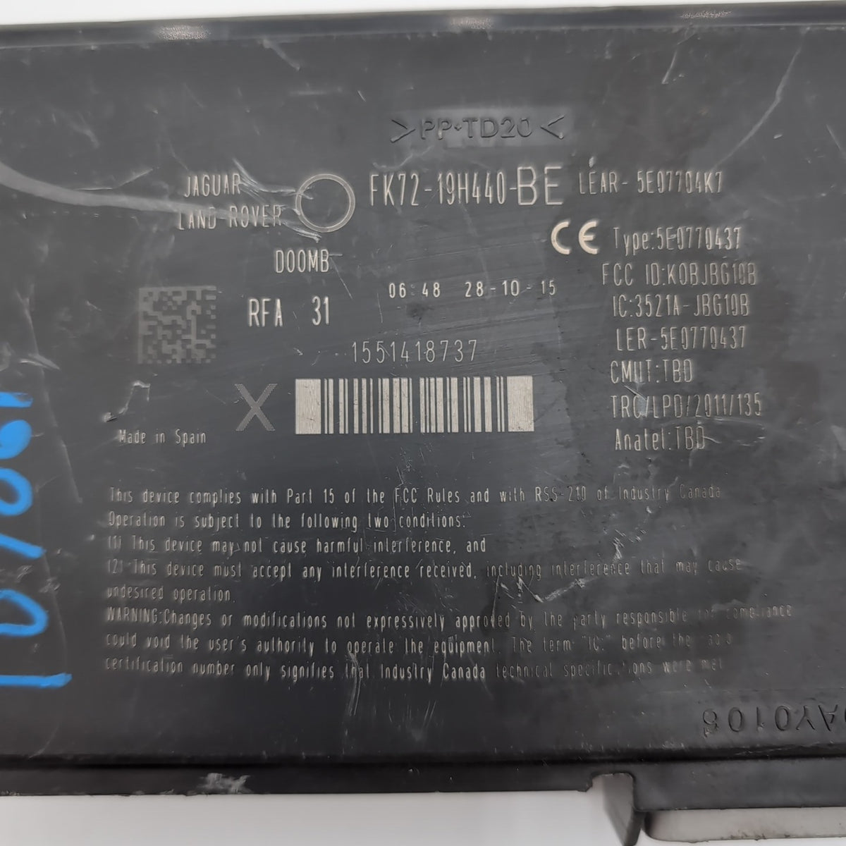 2016 LAND ROVER DISCOVERY SPORT ANTI THEFT KEYLESS ENTRY MODULE FK72-19H440-BE