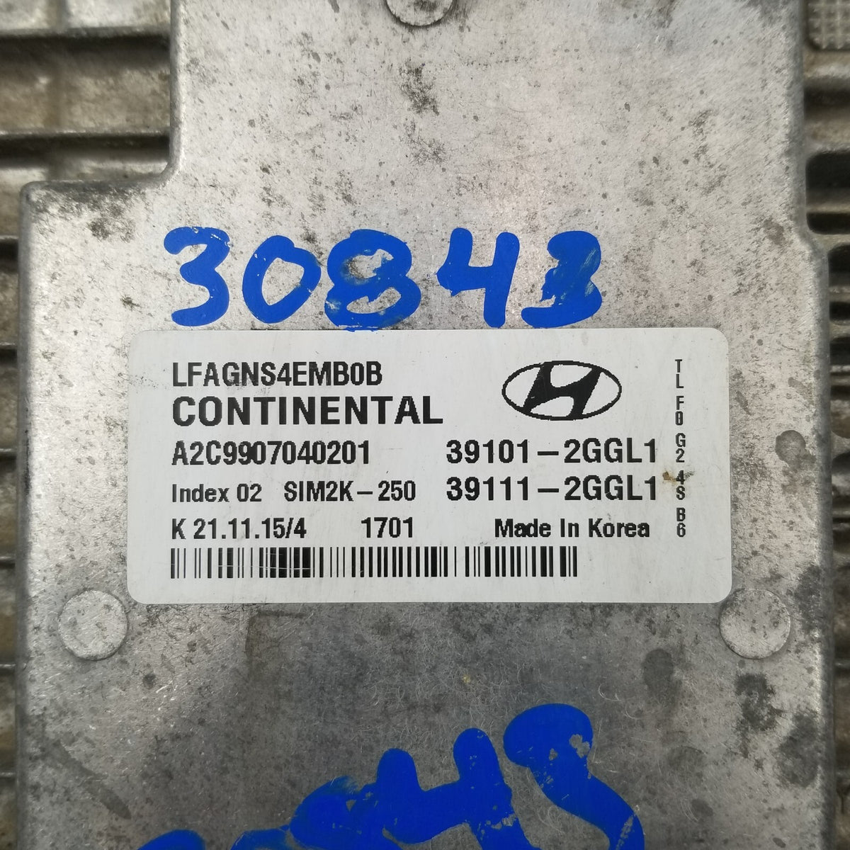 2015 2016 2017 Hyundai Sonata 2.4L Engine Computer Control Module 39101-2GGL1