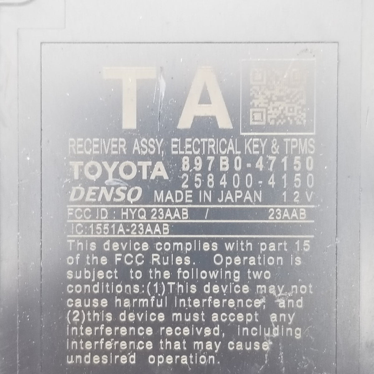 2017 2018 2019 2020 Toyota Prius Prime Tire Pressure Key Module 897B0-47150