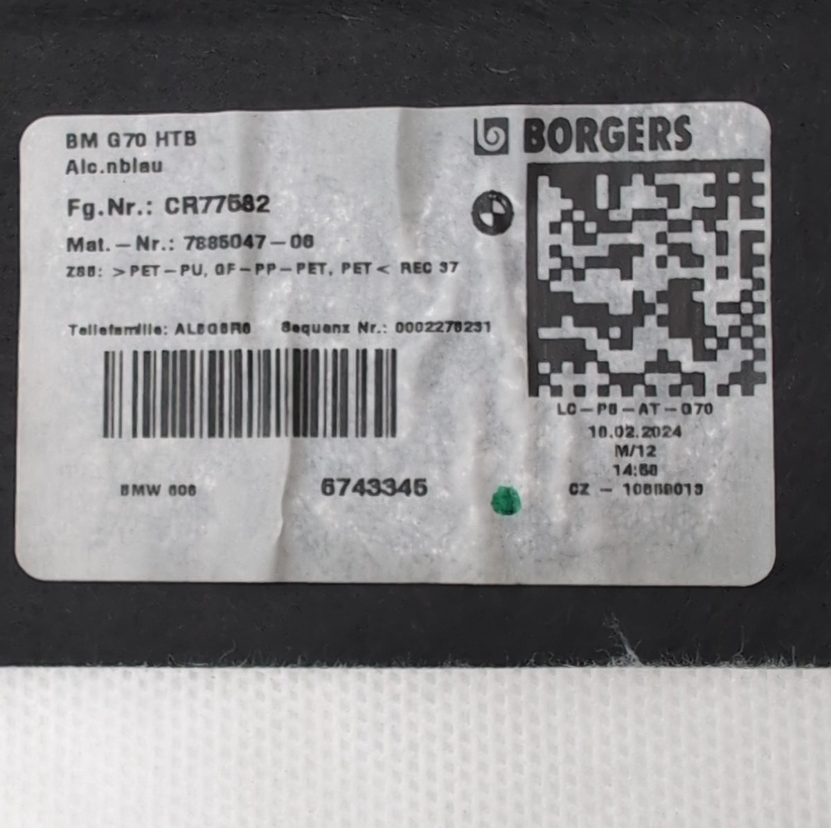 2023 2024 2025 BMW i7 G70 Alcantara Rear Shelf OEM 7885047
