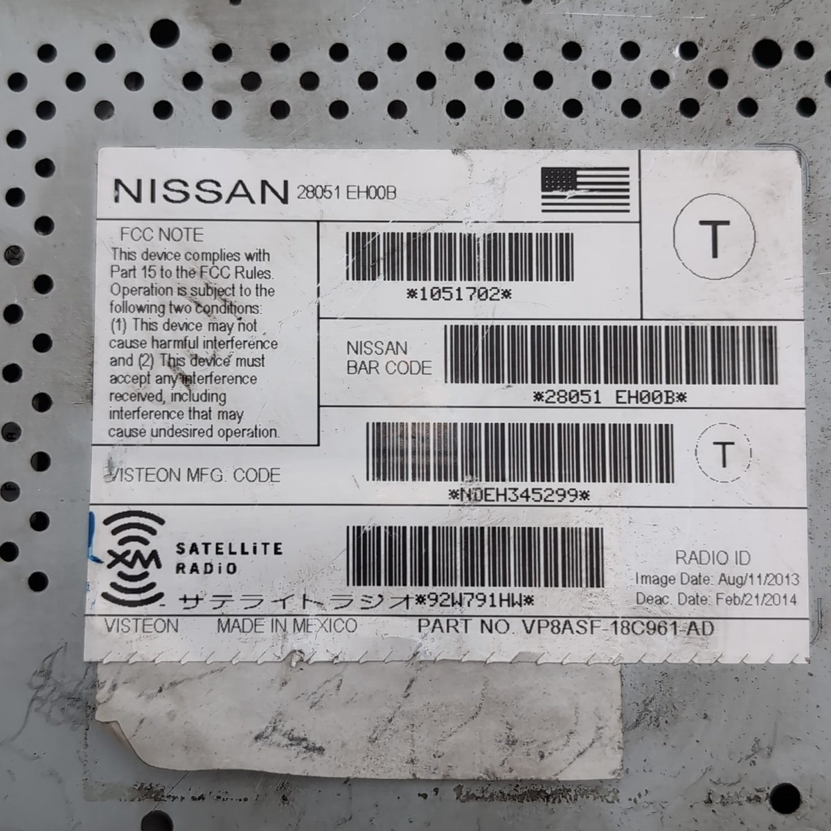 2008- 2011 Infiniti G35 G37 Satellite Radio Tuner Receiver Module 28051EH00B