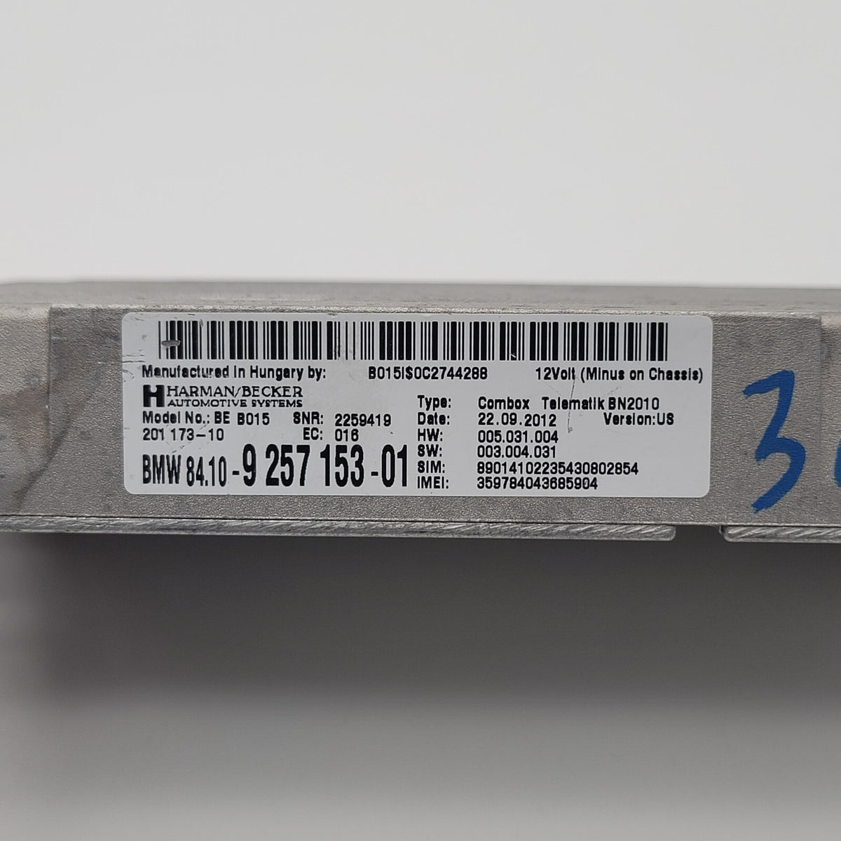 2011- 2016 BMW F07 F10 F30 F01 Telematics Communication Control Module 9257153