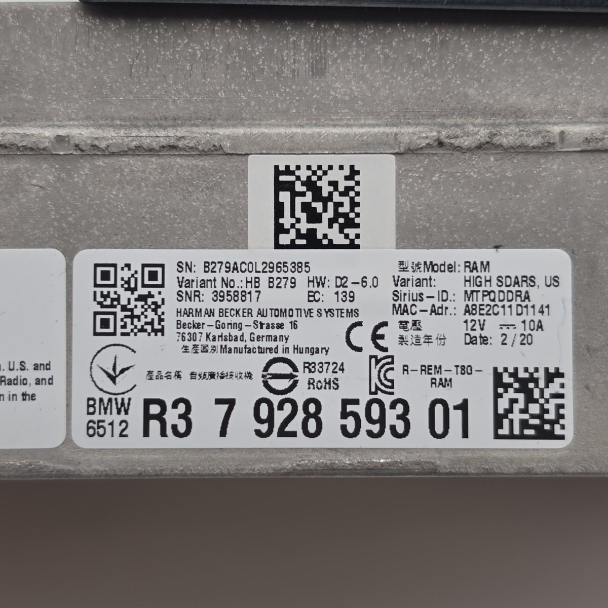 2019 2020 BMW 740i 750i G11 G12 Radio Receiver Module 7928593