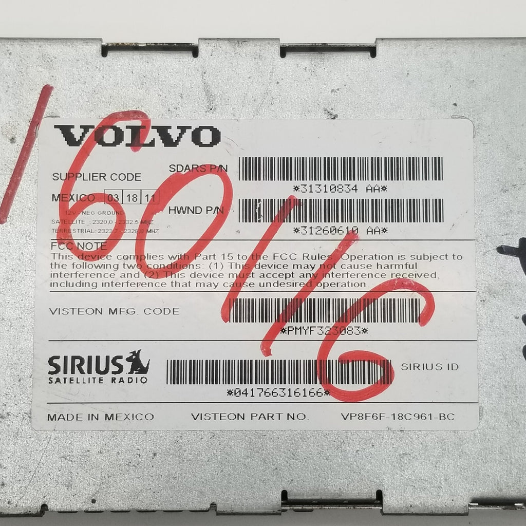 2012 VOLVO S60 AUDIO RADIO SATELLITE SIRIUS UNIT MODULE OEM