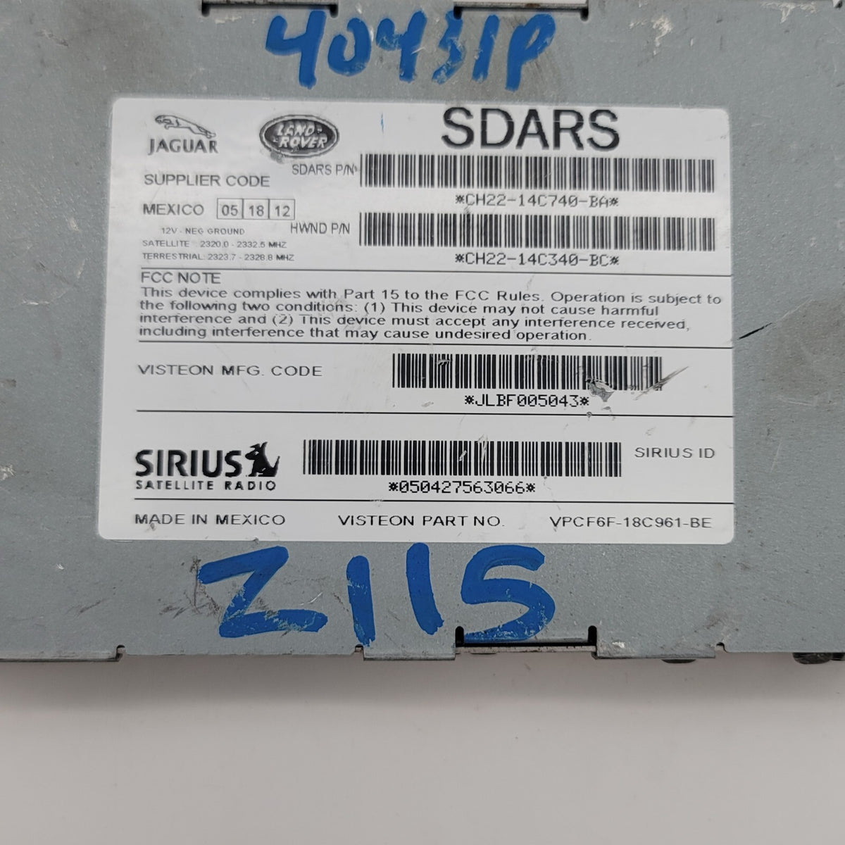 2013 2014 2015 Jaguar XJ Siris Satellite Radio Receiver Module OEM CH2214C740BA