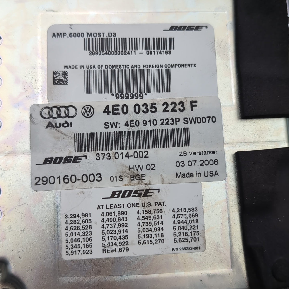 2007 2008 2009 Audi A8 AMP BOSE Stereo Audio Sound System Radio Amplifier