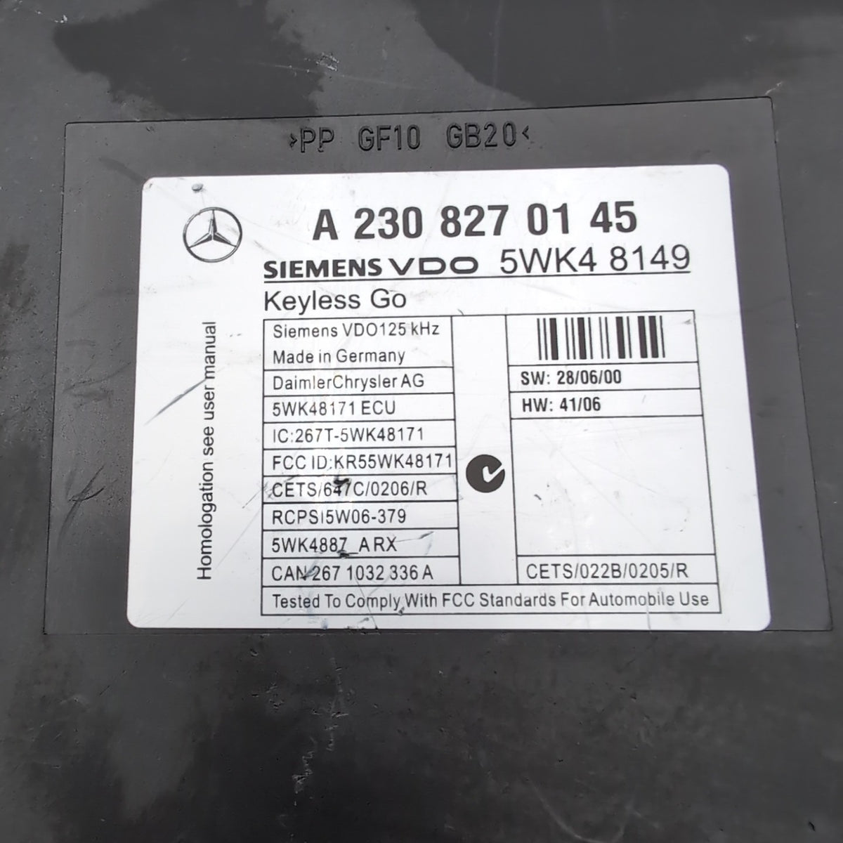 2007- 2012 Mercedes R230 SL550 SL55 AMG Keyless Go Entry Control Module OEM