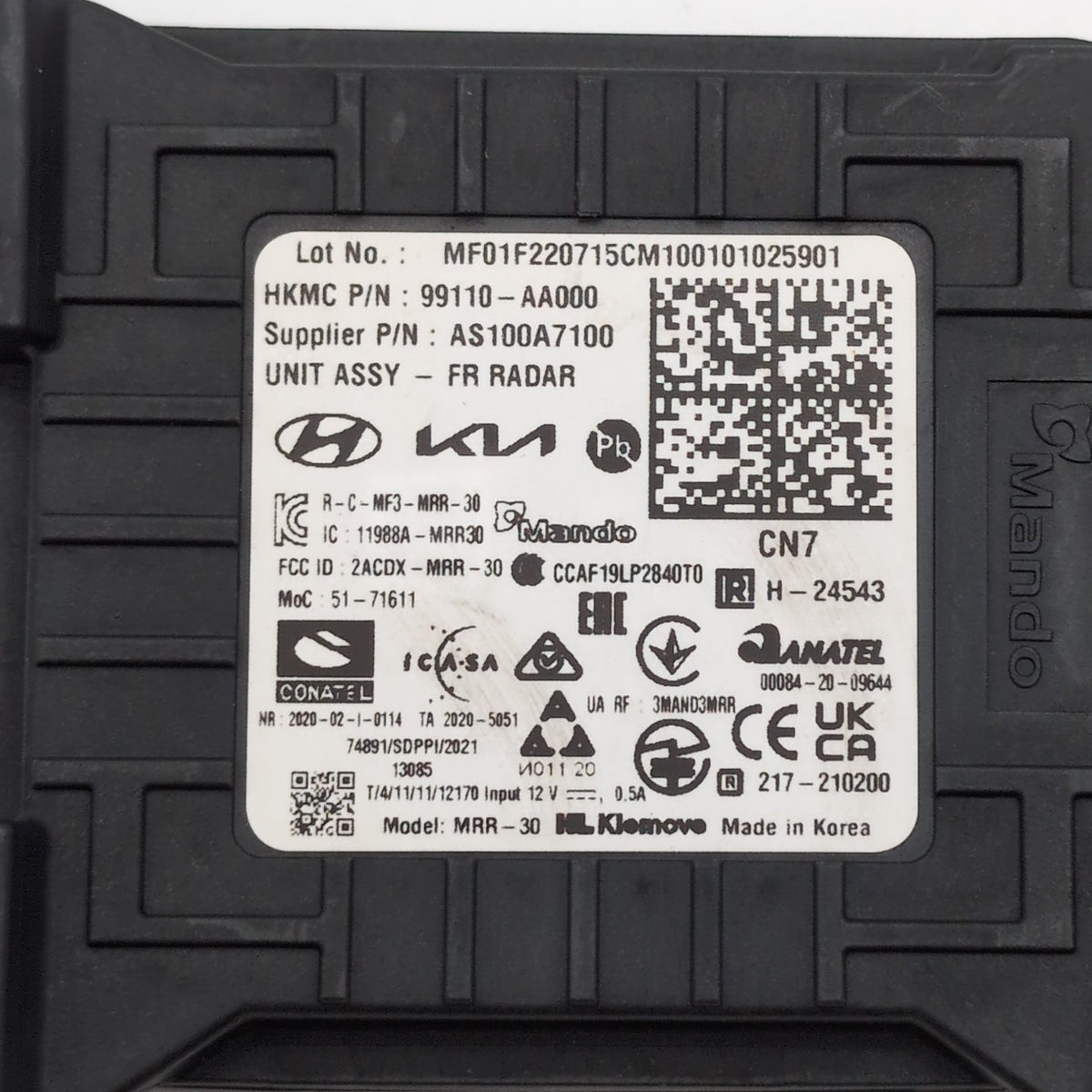 2021 2022 2023 Hyundai Elantra Adaptive Cruise Distance Radar Sensor 99110-AA000