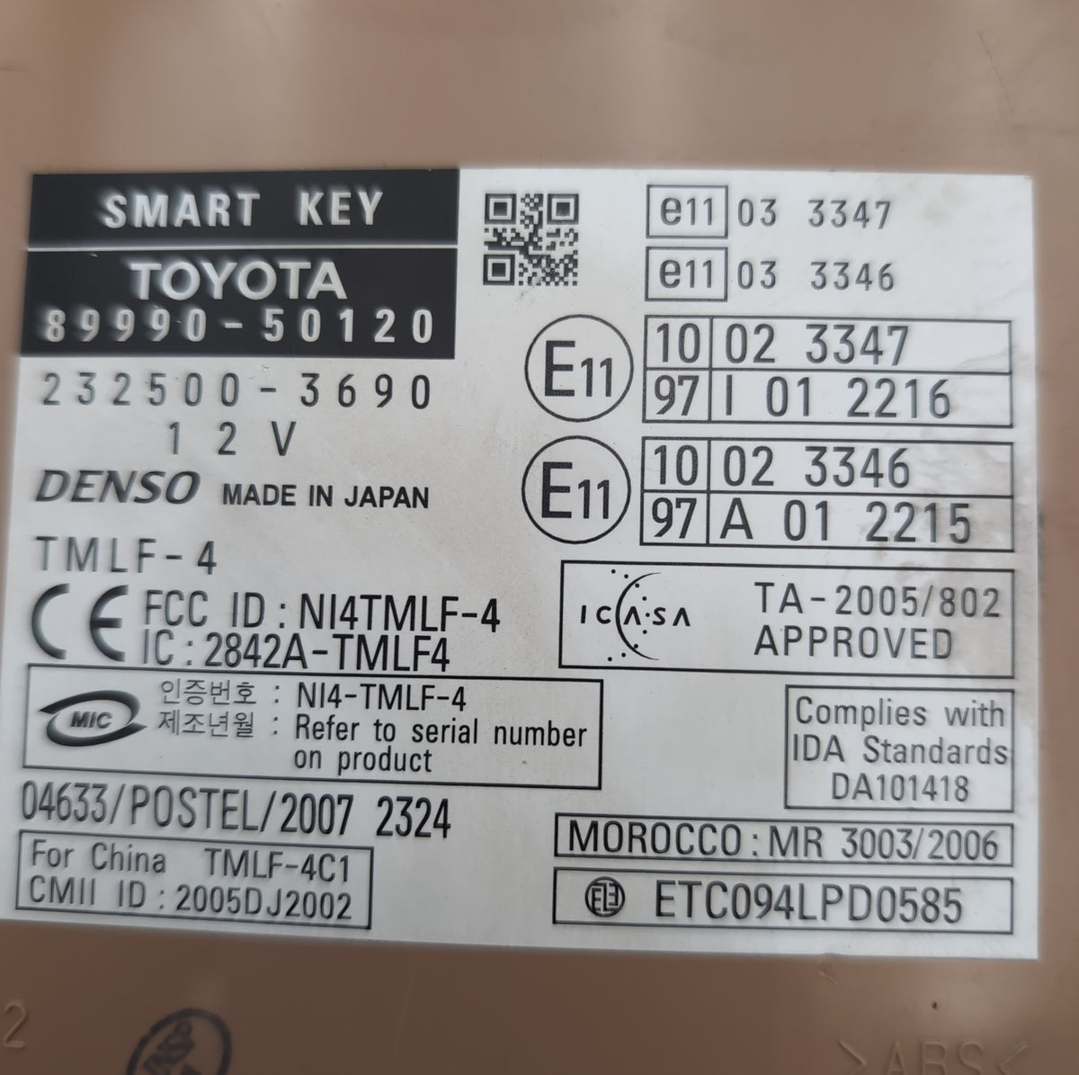 2007 2008 2009 Lexus LS460 Smart Keyless Entry Control Module 89990-50120