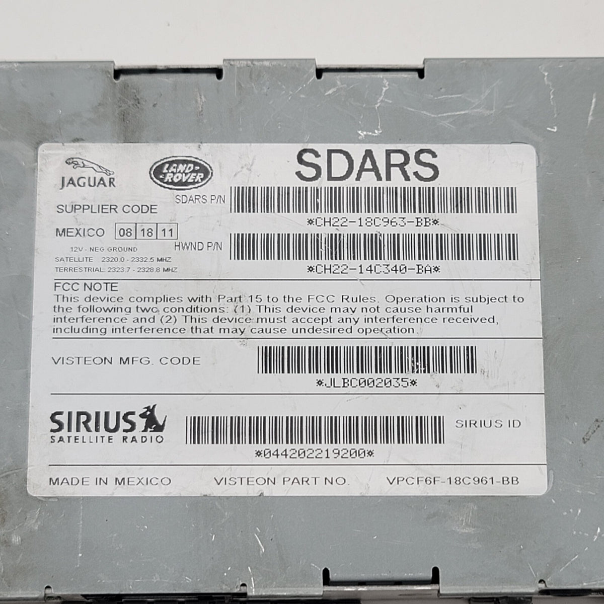2012 2013 RANGE ROVER SPORT L320 SIRIUS RADIO RECEIVER MODULE OEM CH2218C963BB