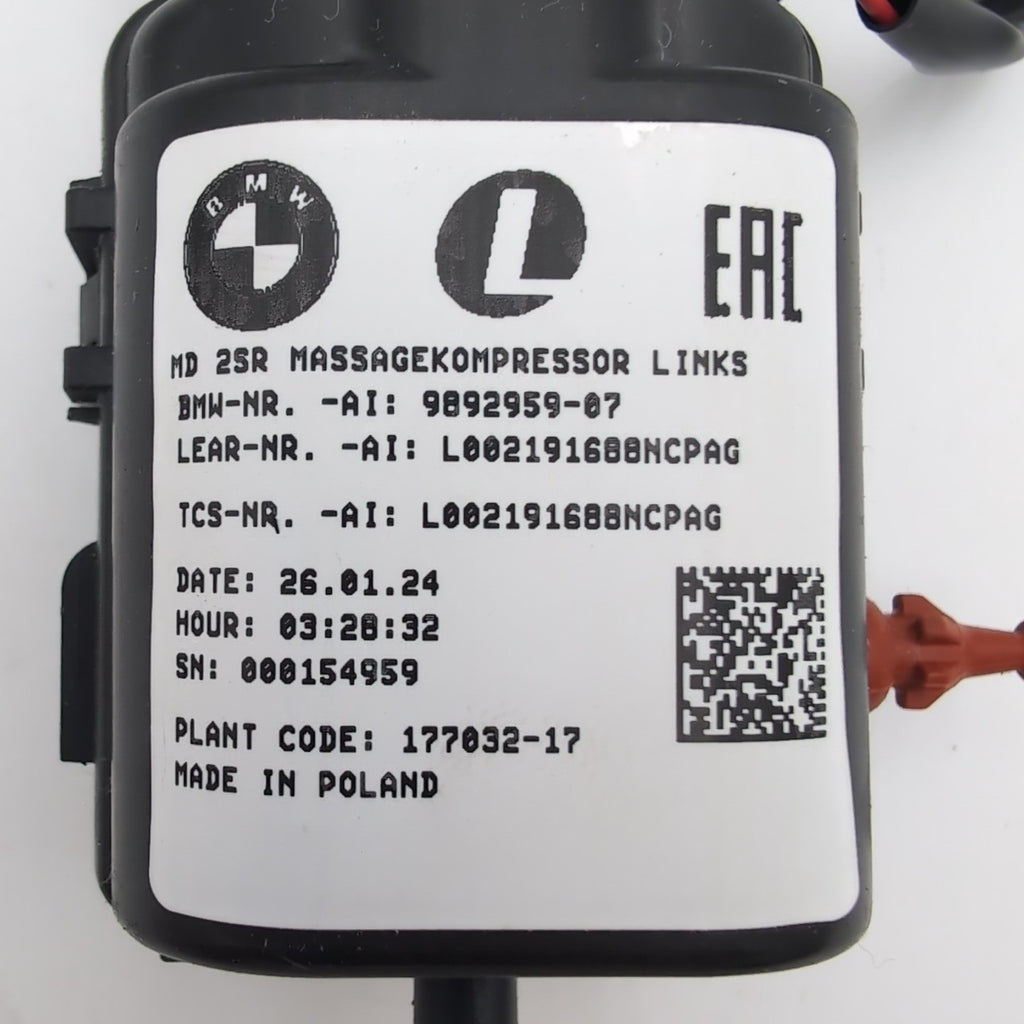 2023 2024 2025 BMW i7 G70 Left Seat Pneumatics Module Pump 9892959