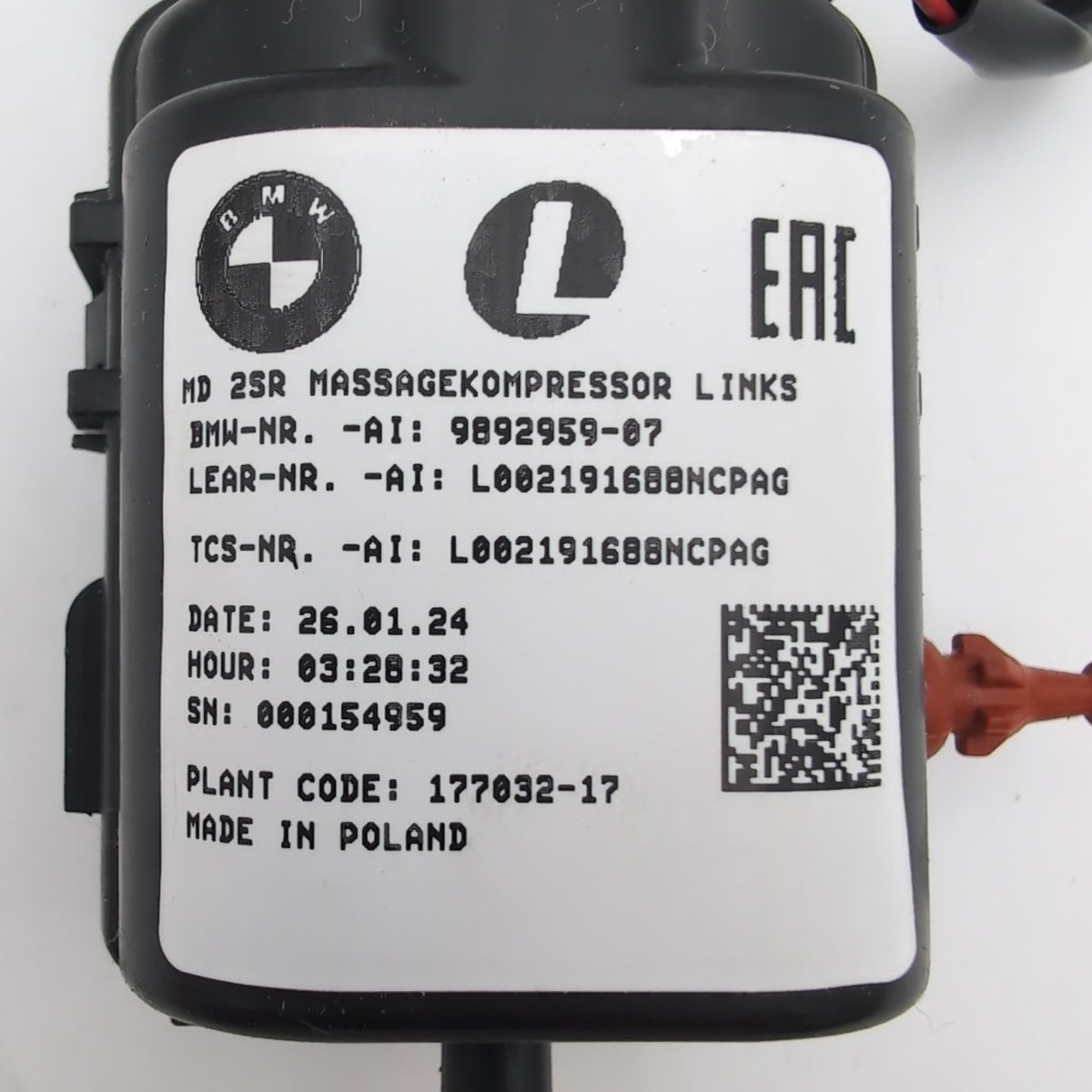 2023 2024 2025 BMW i7 G70 Left Seat Pneumatics Module Pump 9892959