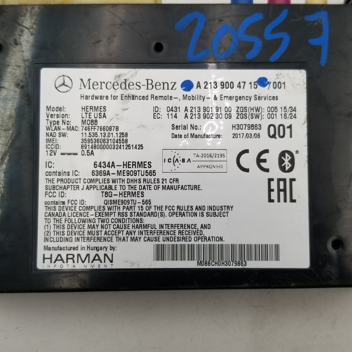 2016- 2019 MERCEDES W213 S E GLE GLC SLC COMMUNICATION CONTROL UNIT A2139004715